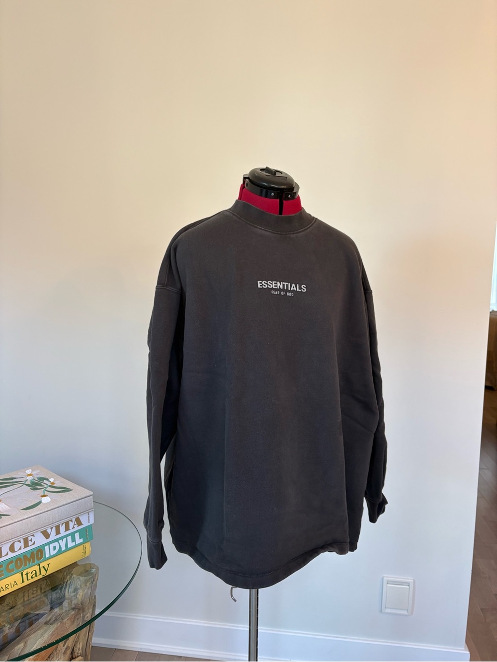 Essentials Men's Charcoal Crewneck Sweatshirt with Chest Logo